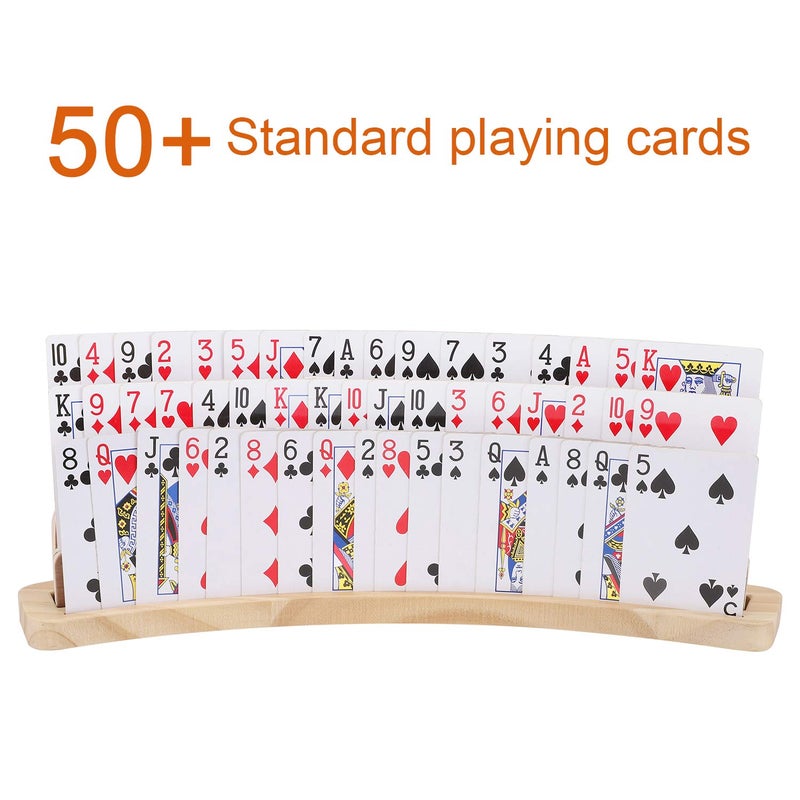 Exqline Curved Wooden Playing Card Holder Tray Rack Organizer Set of 2 Solid Card Holder for Kids Seniors - 13.8 x 1.9 x 2.4 Inch for Bridge Canasta Strategy Card Playing - Image 2